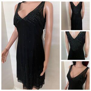 Amanda Smith Sequin Accent Black Chiffon Sleeveless Dress
